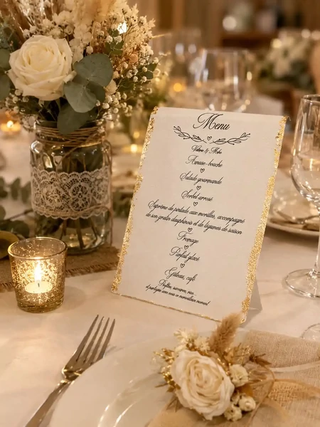 Menu en papier avec feuille d'or