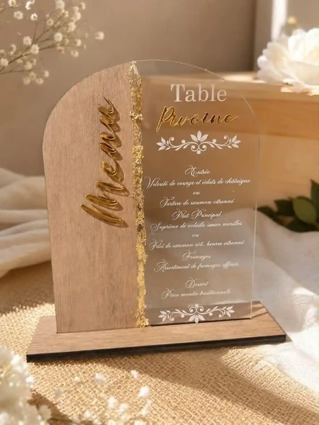 Menu de Table en Bois & Plexi – Collection Élégance