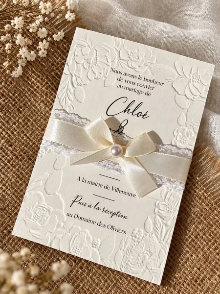 Faire-part de mariage floral embossé