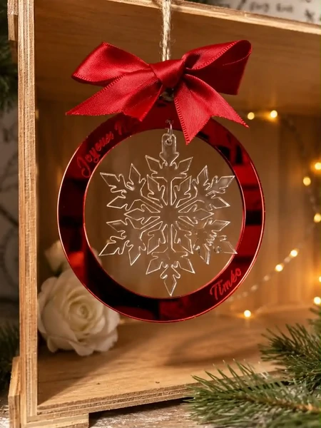 Boule de Noël personnalisée en plexiglas miroir rouge