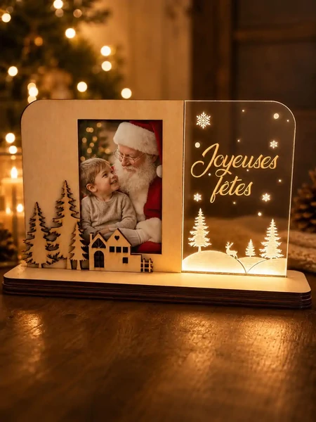 Cadre photo lumineux en bois – Fabrication artisanale